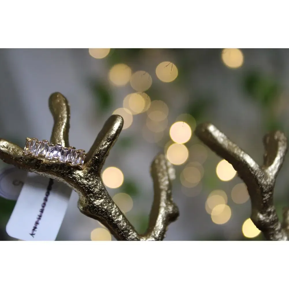 Anthropologie Baguette Crystal Eternity Band Ring Size 5 Gold Tone NWT MSRP $44